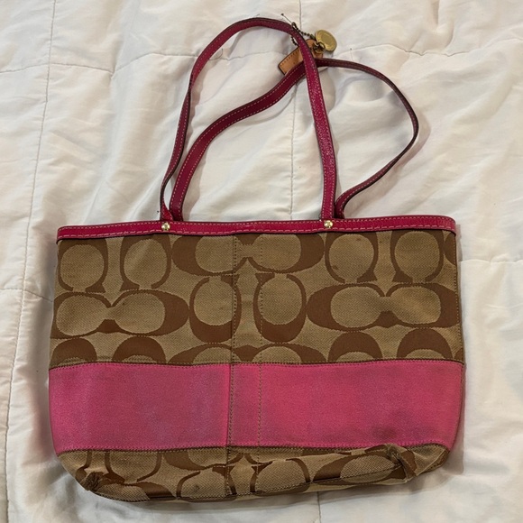 Coach Handbags - Coach Tan and Pink Signature Tote
